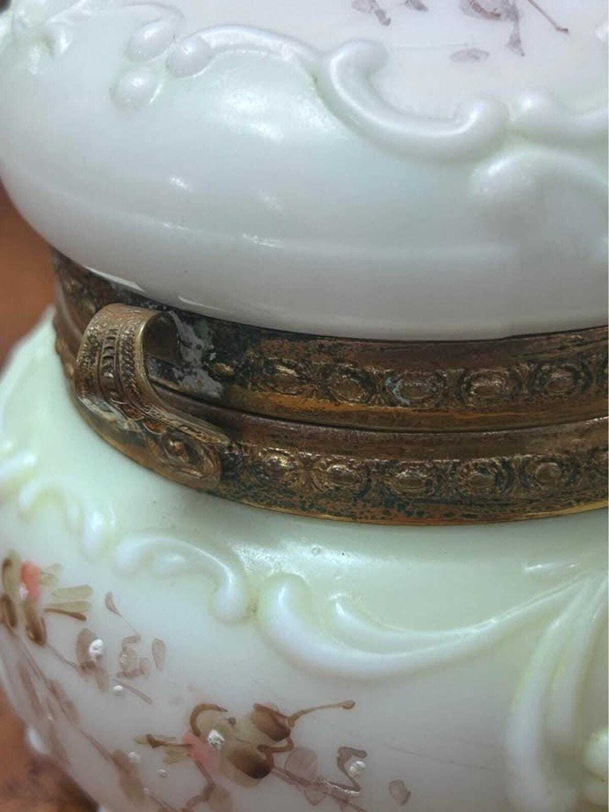 Antique C.F. Monroe Wave Crest Opal Glass Floral Dresser Box