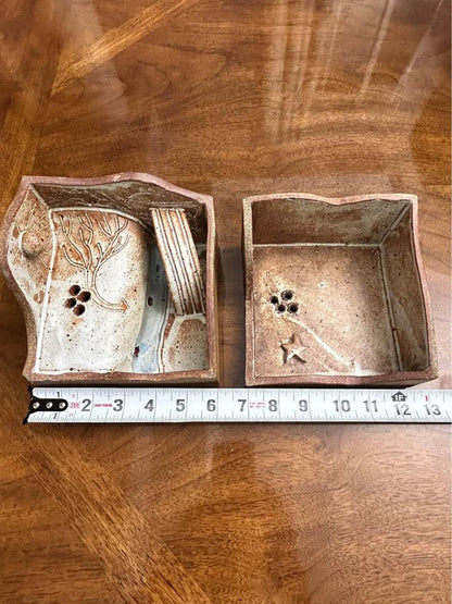 Vintage Studio Pottery Diorama Puzzle Box Incense Burner With Secret Landscape Interior