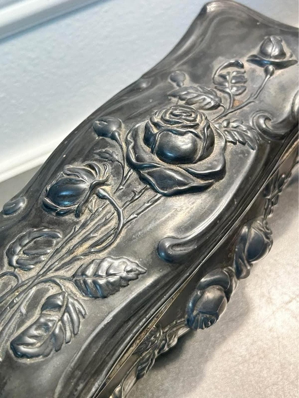 Large Antique Art Nouveau Repoussé Rose Jewelry Box - 1900’s