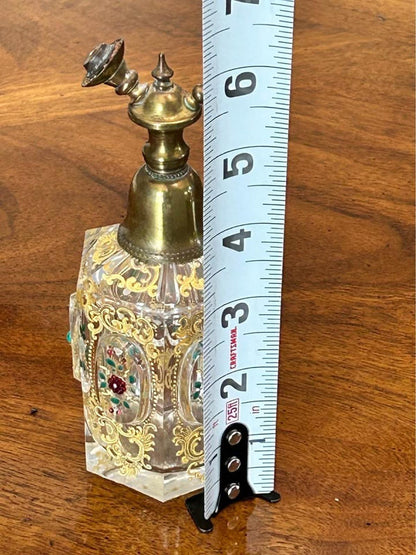 Antique Bohemian Gilded Crystal Perfume Atomizer Bottle