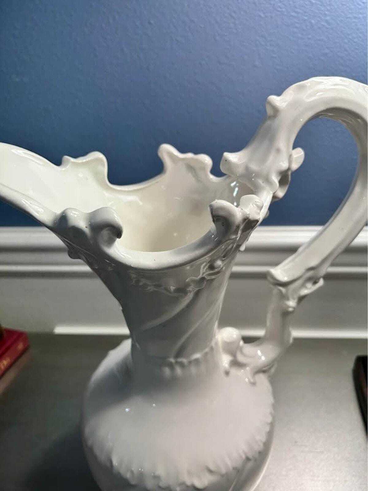 Artigiani Italiani Vintage White Ceramic Pitcher | Rococo Style Ewer