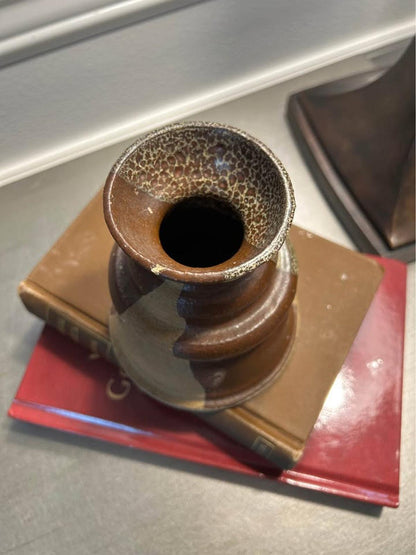 Radwick Studio Pottery Signed Brutalist Stoneware Vase / Candle Holder