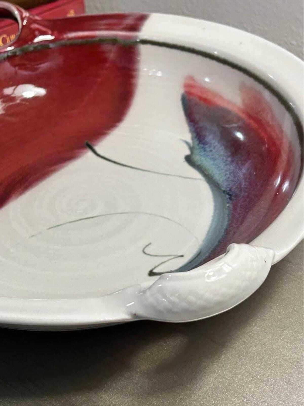 Jerry Pollari Studio Pottery Platter | Abstract Oxblood Bowl | Oregon Ceramic Art