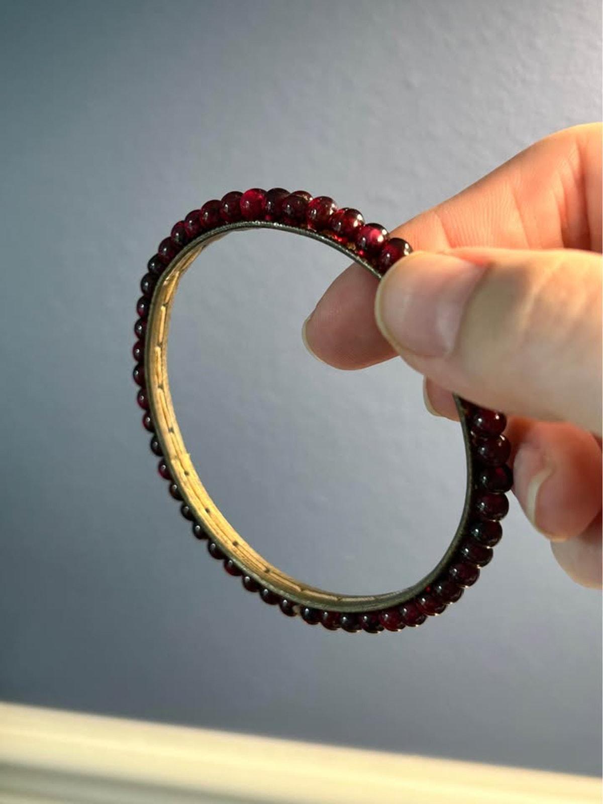 Victorian Bohemian Garnet Bangle in Gold-Washed Tombak