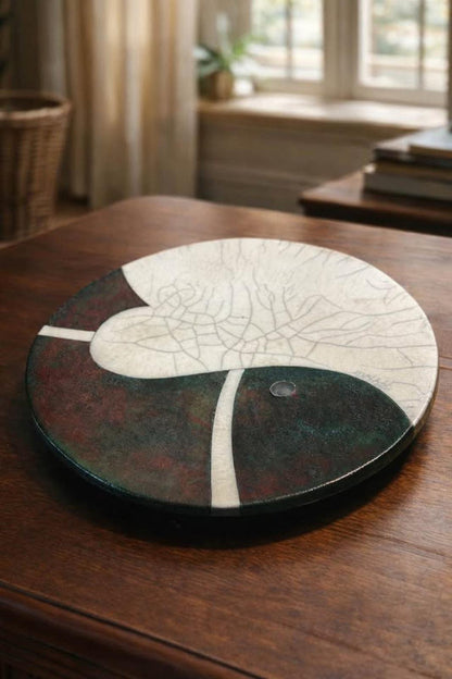Fuentes Signed Studio Pottery Raku "Koi Balance" Platter