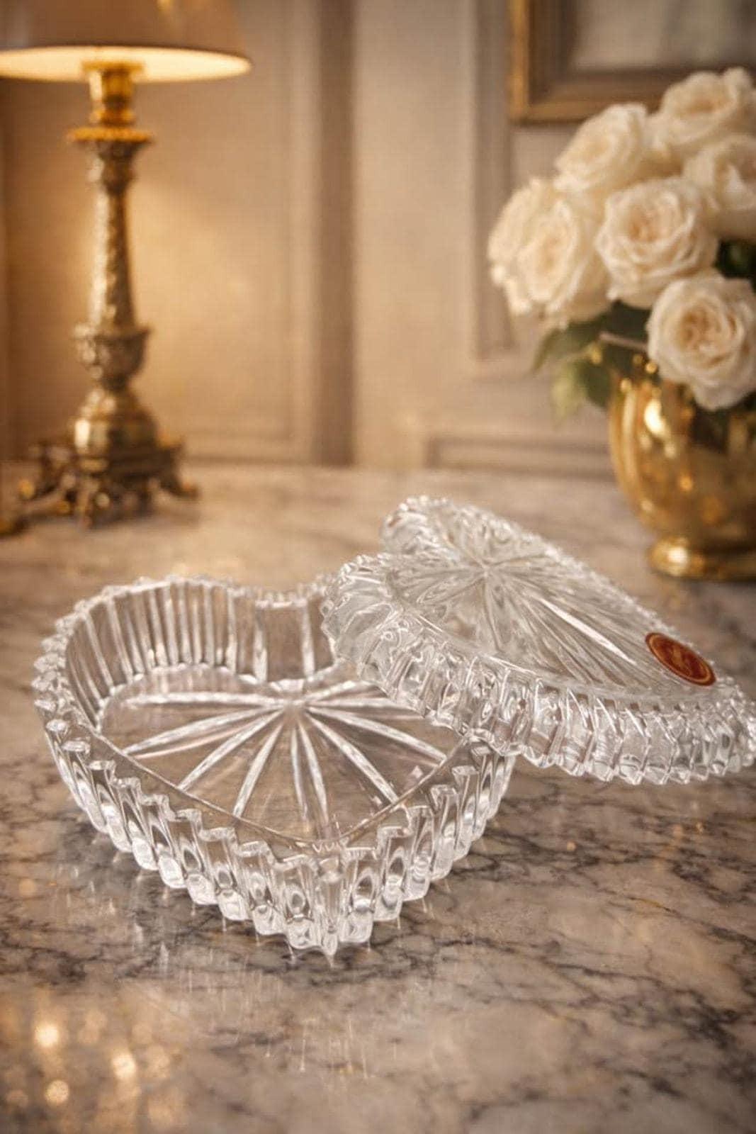Gorham Fine Crystal Heart Trinket Box - Sunburst Cut Germany