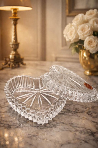 Gorham Fine Crystal Heart Trinket Box - Sunburst Cut Germany