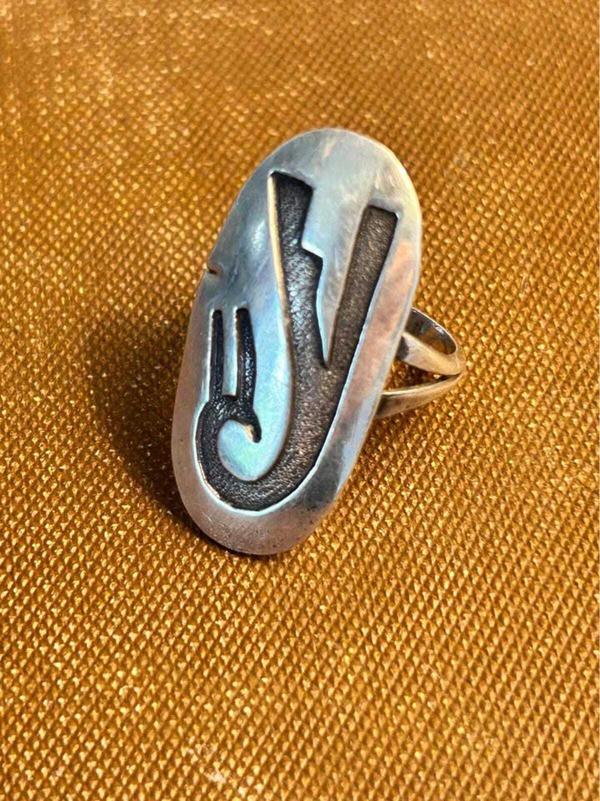 Vintage Hopi Sterling Silver Overlay Ring Split Shank Native American - Size 6