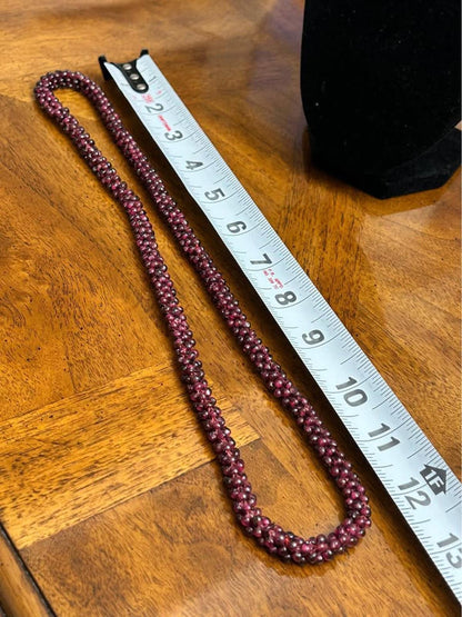 Vintage Woven Garnet Seed Bead Endless Rope Necklace