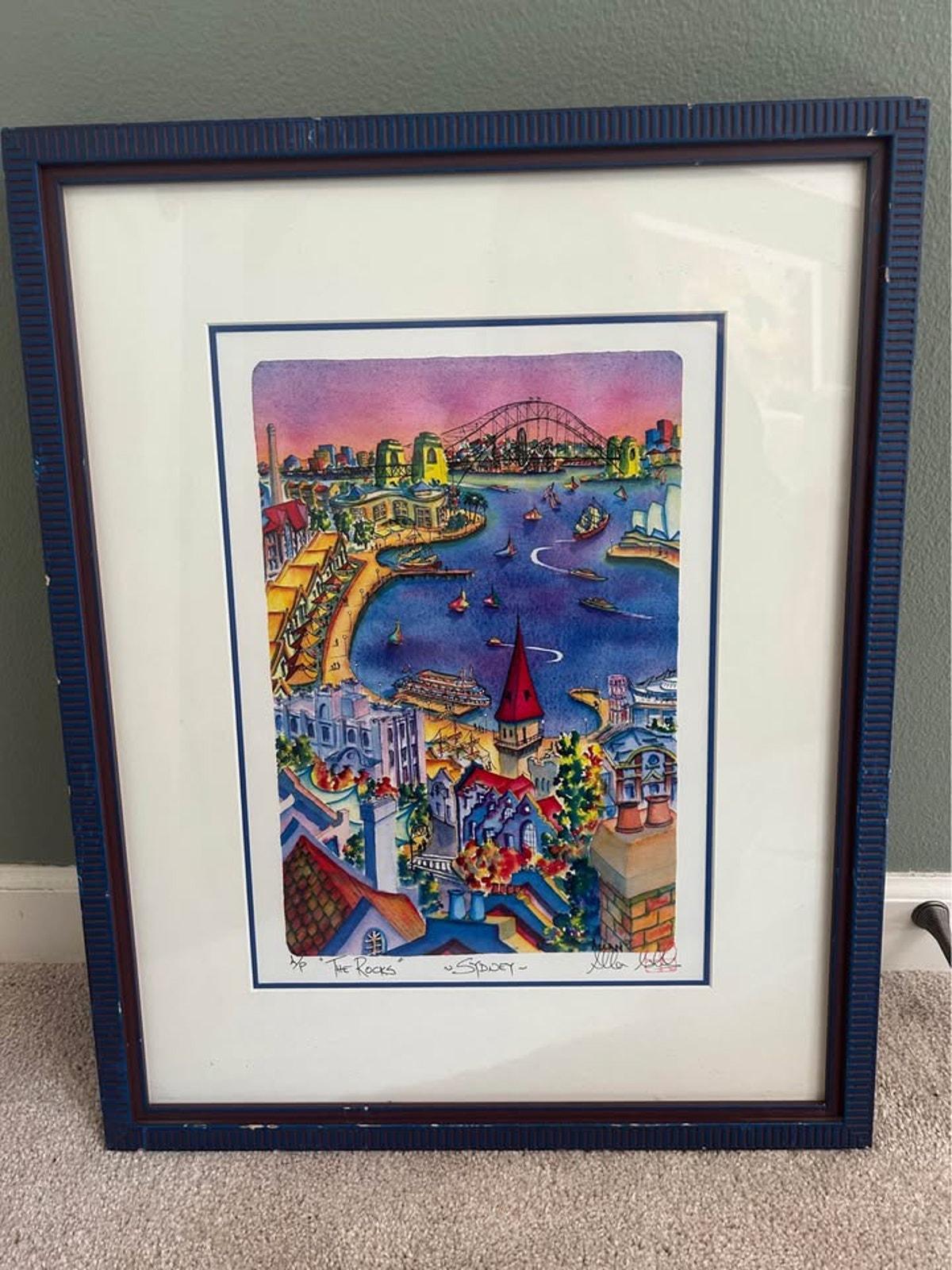 Allan Giddy "The Rocks" Sydney Artist Proof - Framed Mid-Century Modern Style