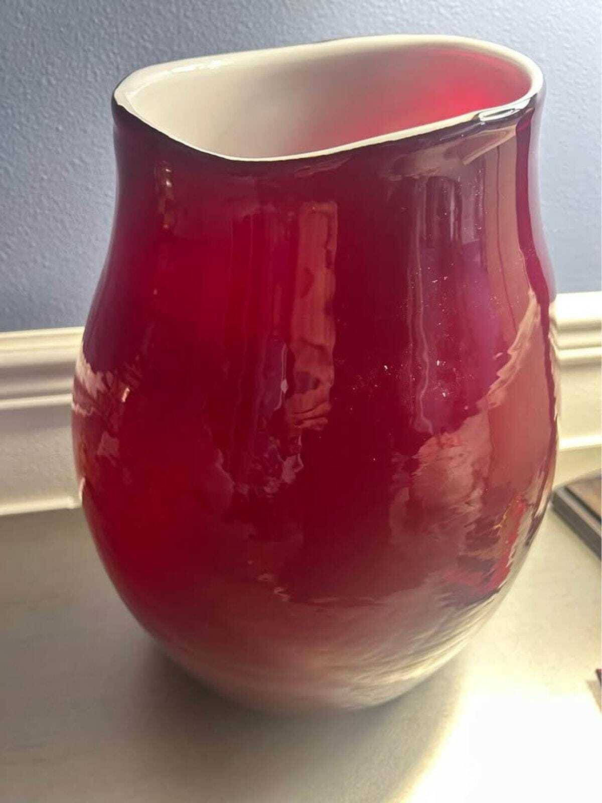 Heavy Studio Art Glass Ruby Cased Floor Vase - 16.5"