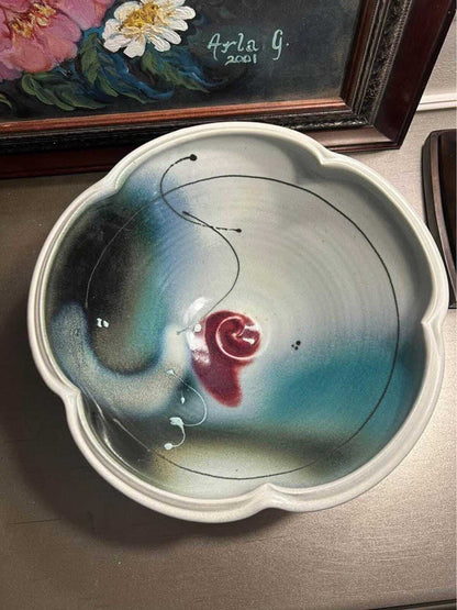 Loren Lukens Brace Point Pottery Scalloped Art Bowl