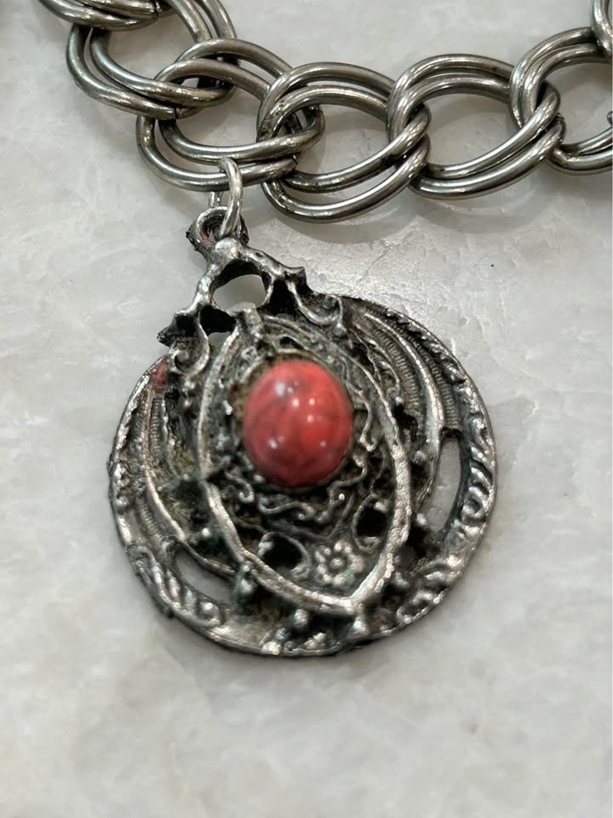 Vintage Mid Century Egyptian Revival Scarab and Intaglio Multi Charm Bracelet