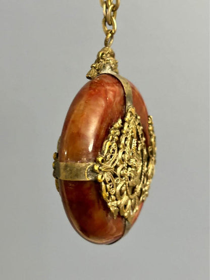 Vintage Chinese Export Carnelian Disc Dragon Pendant Necklace