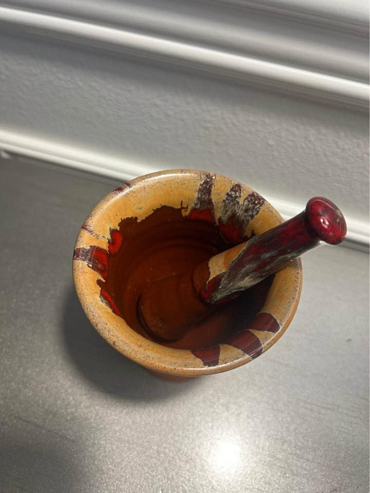 Vintage Handmade Greek Ceramic Mortar and Pestle | Signed Missolonghi Terracotta | Hellenic Folk Art Kitchenware