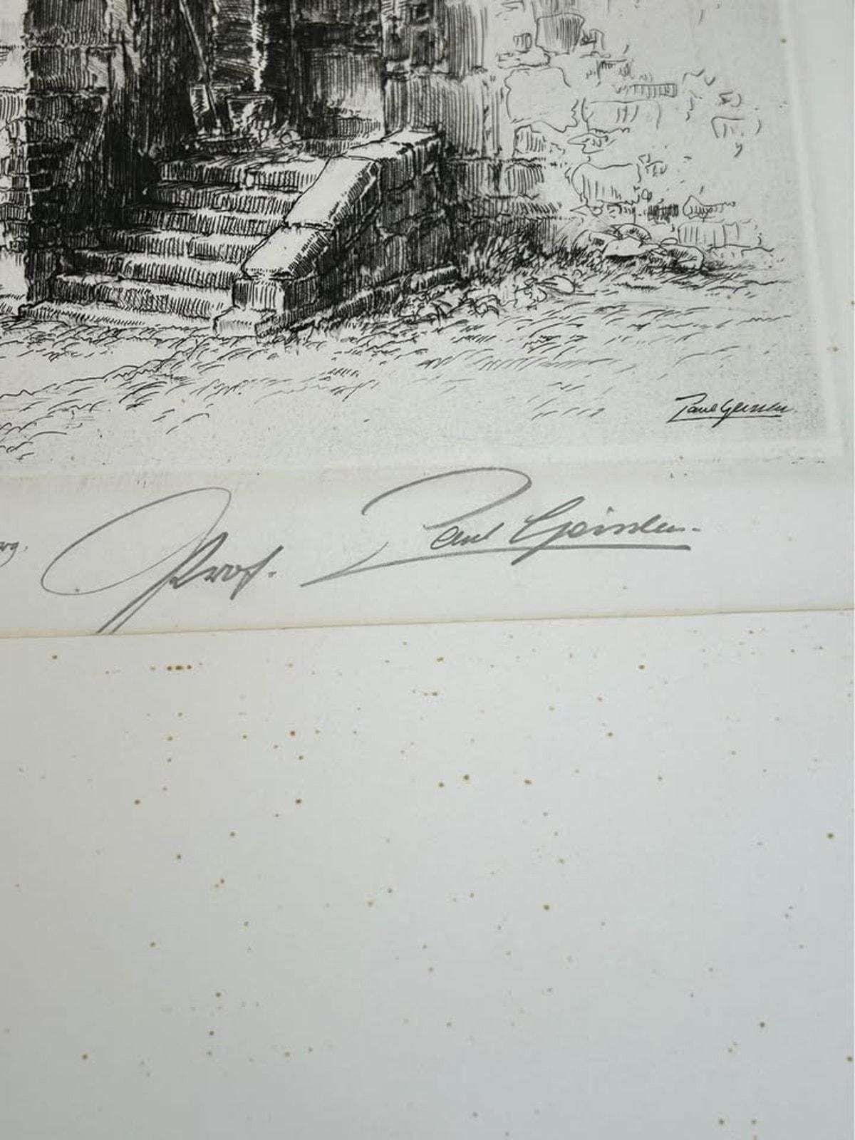 Antique Paul Geissler Original Pencil Signed Architectural Etchings Rothenburg and Nuremberg Pair