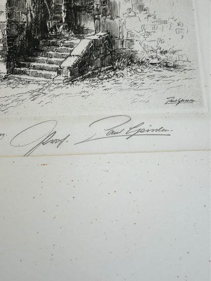 Antique Paul Geissler Original Pencil Signed Architectural Etchings Rothenburg and Nuremberg Pair