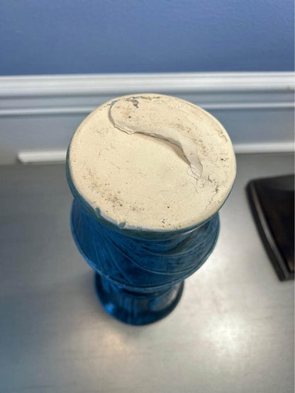 Artisan Indigo Blue Sand Dollar Pottery Vase - 11.5" Tall Coastal Stoneware
