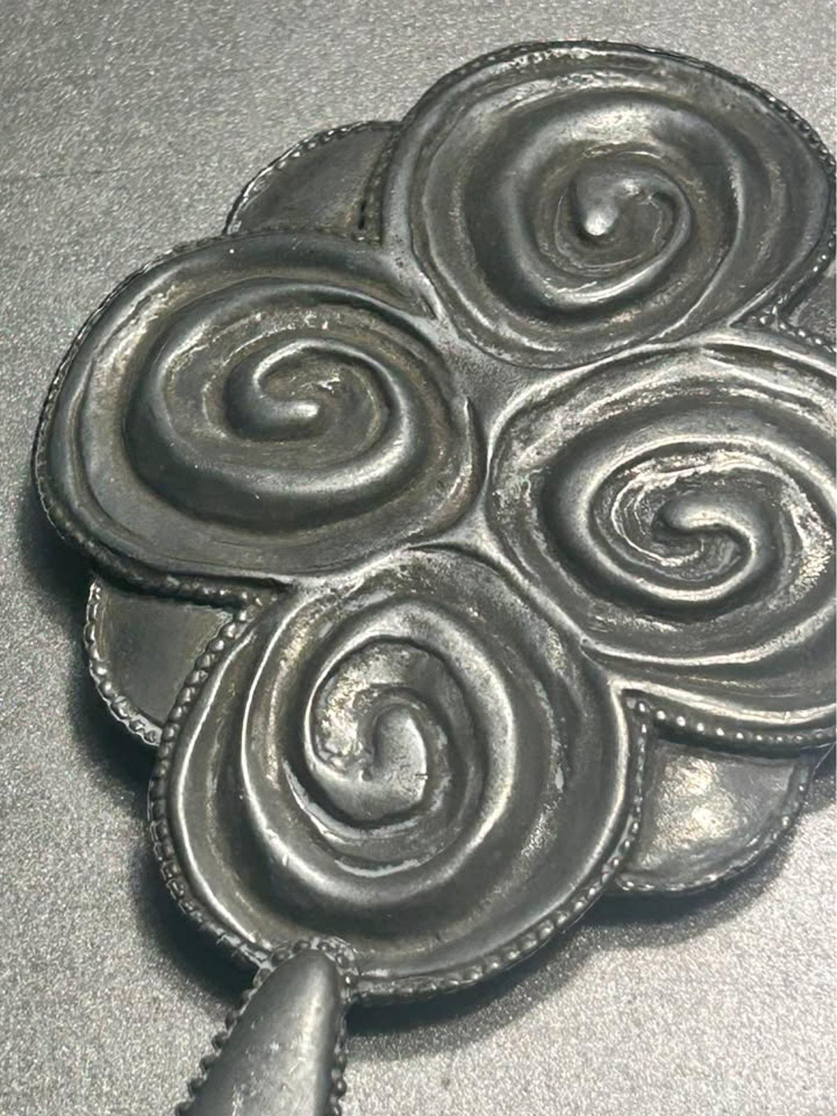 Antique Sterling Silver Repousse & ABP Cut Glass Vanity Set | Celtic Mirror and 14 inch Tray