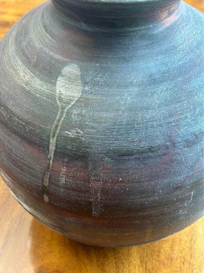 Vintage Large Signed Pam Carson Raku Pottery Metallic Glaze Vessel