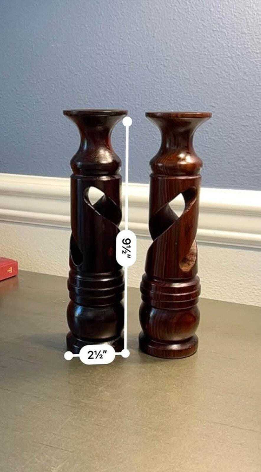 Vintage Hand-Turned Barley Twist Solid Wood Candlesticks