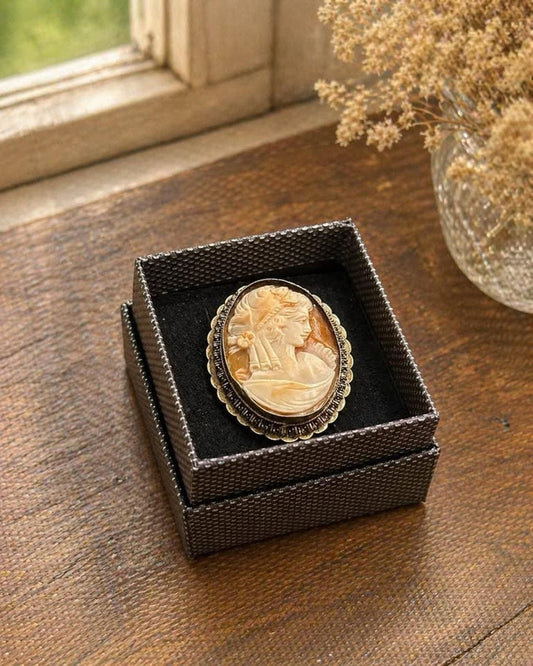 Vintage Italian 800 Silver Shell Cameo Brooch Pendant - Hand Carved Shell Jewelry