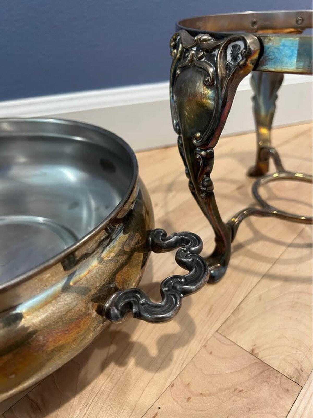Vintage Silver Plated Chafing Dish – Victorian Revival Warming Stand