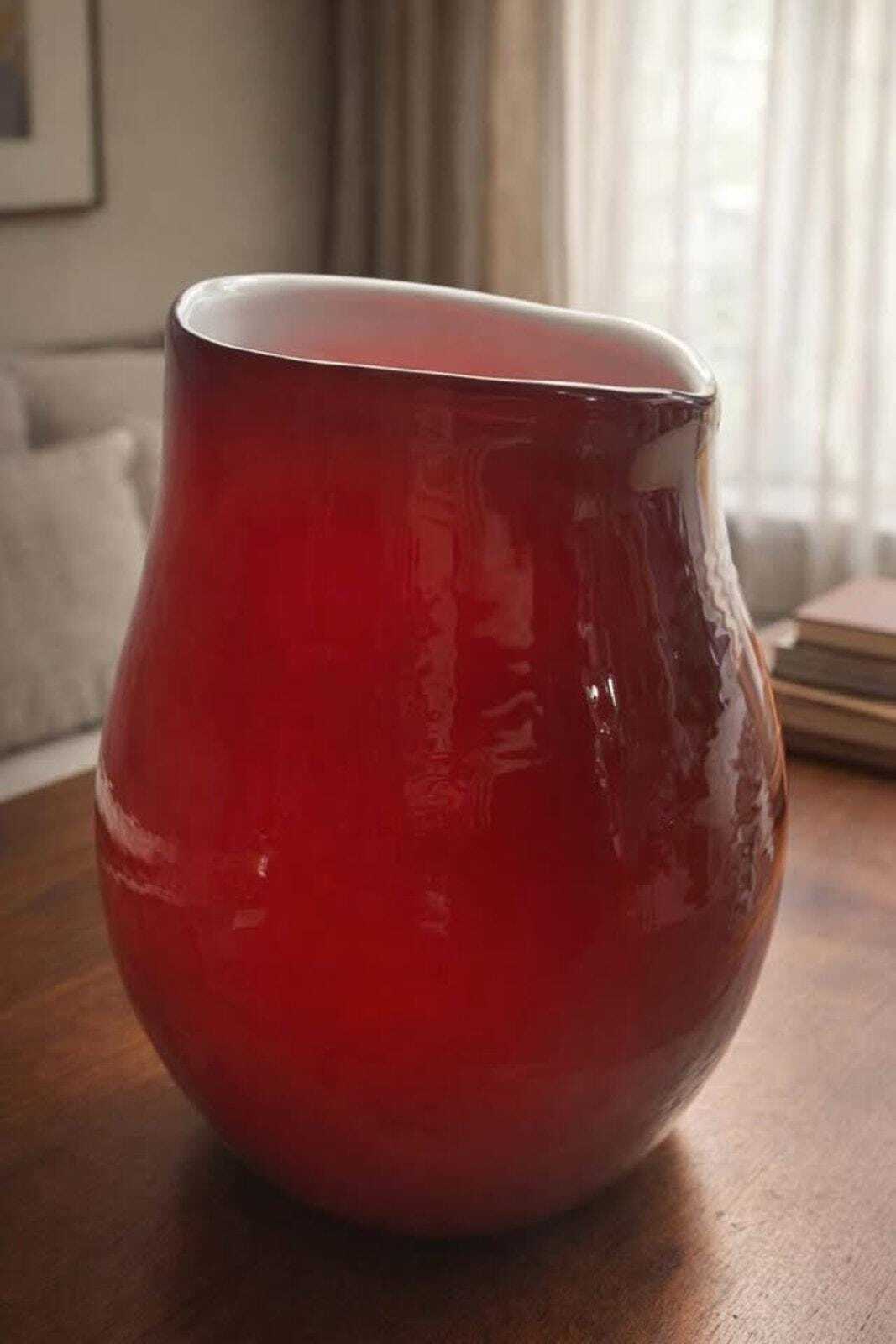 Heavy Studio Art Glass Ruby Cased Floor Vase - 16.5"