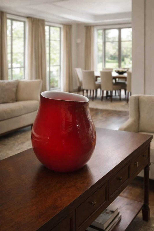 Heavy Studio Art Glass Ruby Cased Floor Vase - 16.5"