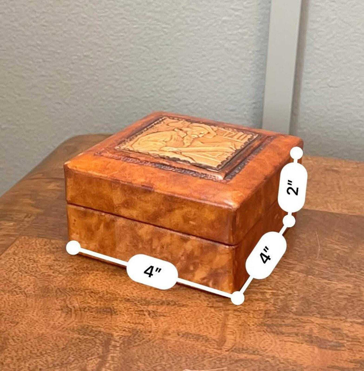 Vintage Italian Tooled Leather Trinket Box with Alchemist Bas-Relief