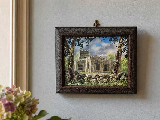 Vintage 1984 D. Mooney Original English Parish Church Landscape Painting