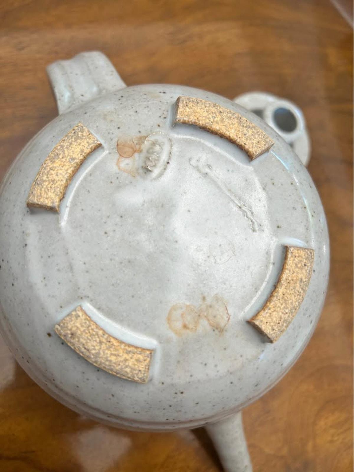 Vintage Bruno Kark Studio Pottery Teapot Ribbed Stoneware With Elongated Spout