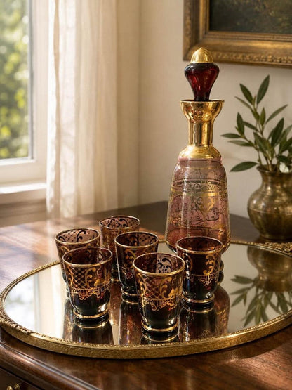 Mid-Century Venetian Amethyst Glass Decanter Set with 6 Cordial Glasses