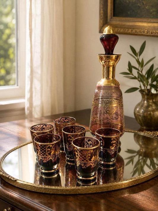 Mid-Century Venetian Amethyst Glass Decanter Set with 6 Cordial Glasses