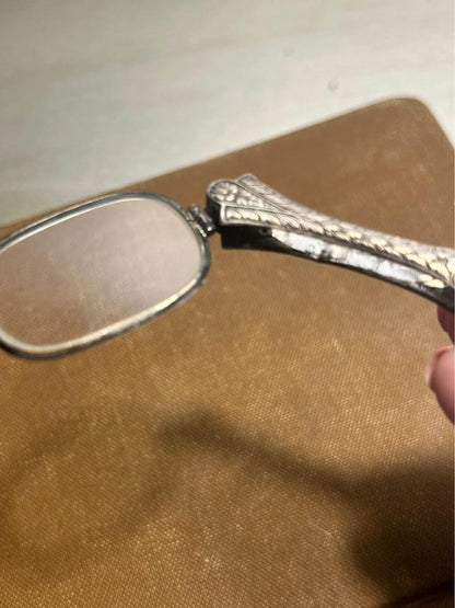 Antique Sterling Silver Floral Engraved Folding Lorgnette