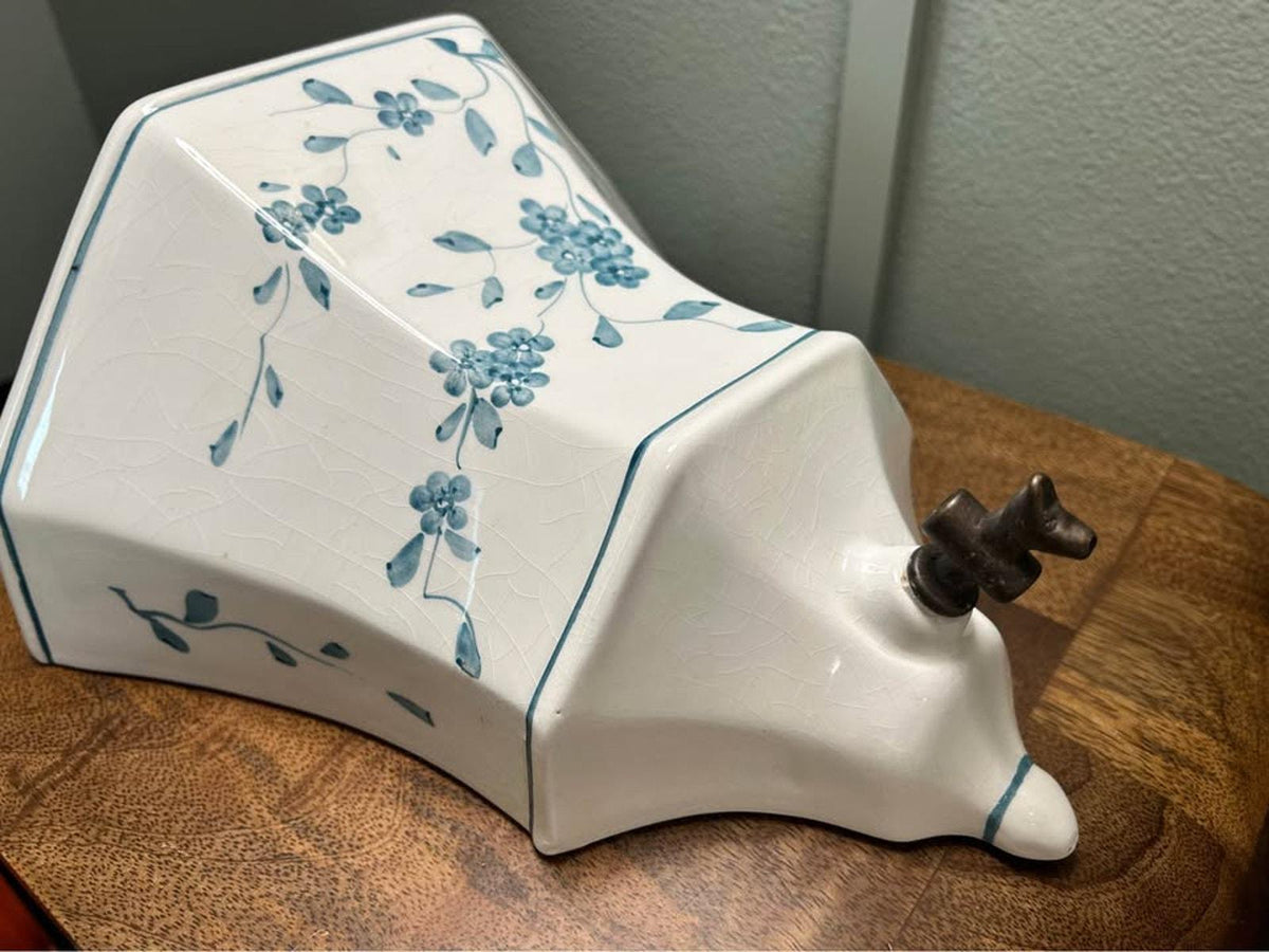 Mid-Century Italian Ceramic Wall Pocket | Blue Floral Design