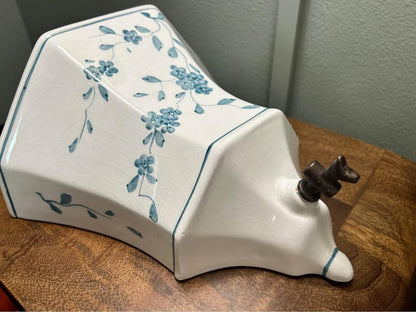 Mid-Century Italian Ceramic Wall Pocket | Blue Floral Design