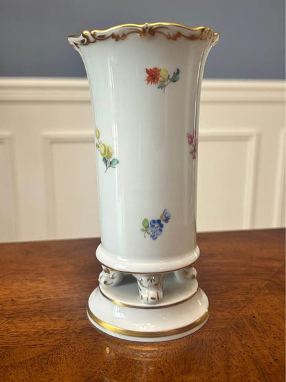 Antique Meissen Porcelain Footed Vase Deutsche Blumen Floral Gilt