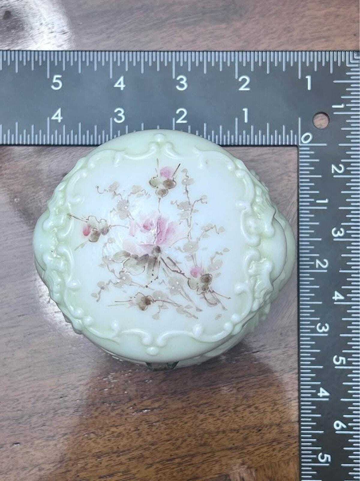 Antique C.F. Monroe Wave Crest Opal Glass Floral Dresser Box