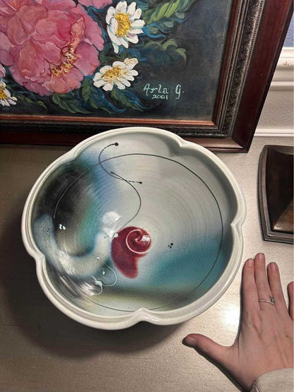 Loren Lukens Brace Point Pottery Scalloped Art Bowl