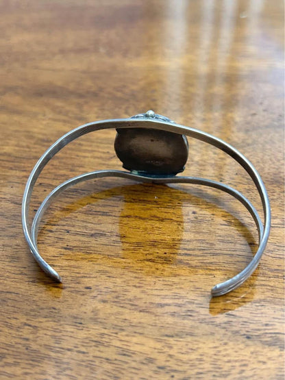Vintage Southwestern Sterling Silver Picture Jasper Split Shank Cuff Bracelet