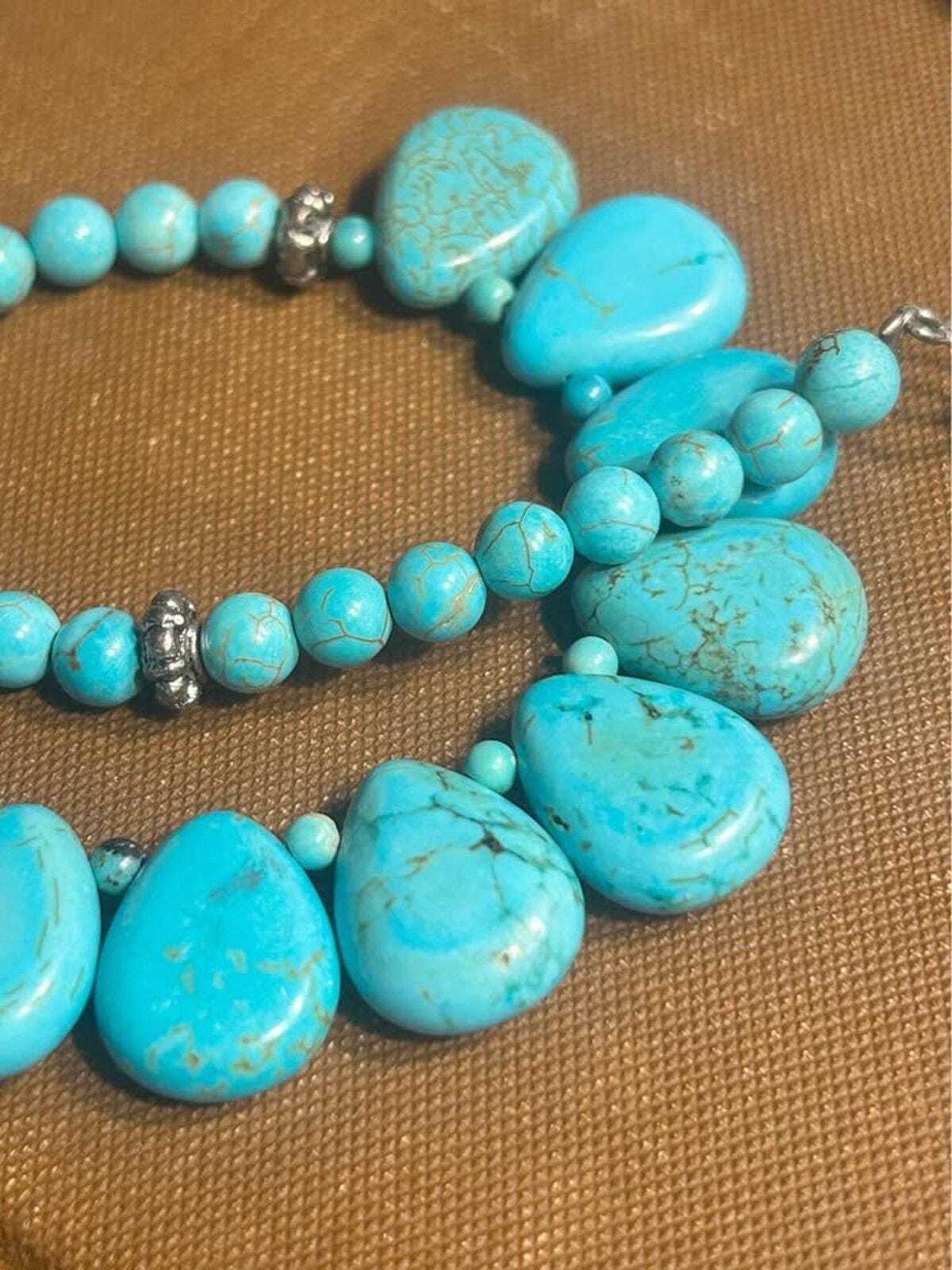 Sterling Silver and Graduated Blue Howlite Teardrop Necklace
