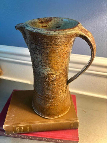 Vintage Tad Demsey Studio Pottery Tall Pitcher Hand Thrown Stoneware Combed Jug
