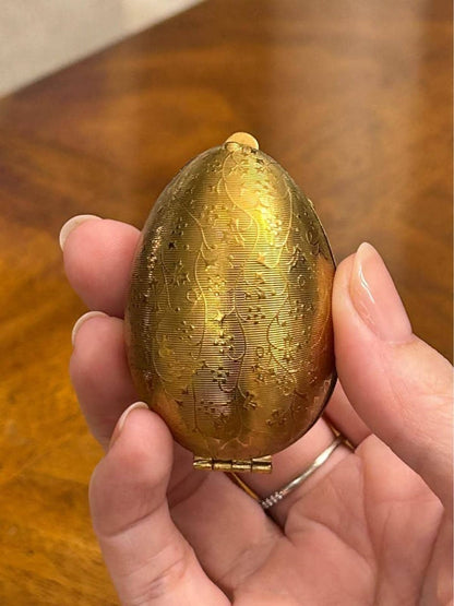 Vintage Engraved Brass Egg Sewing Kit Pocket Etui
