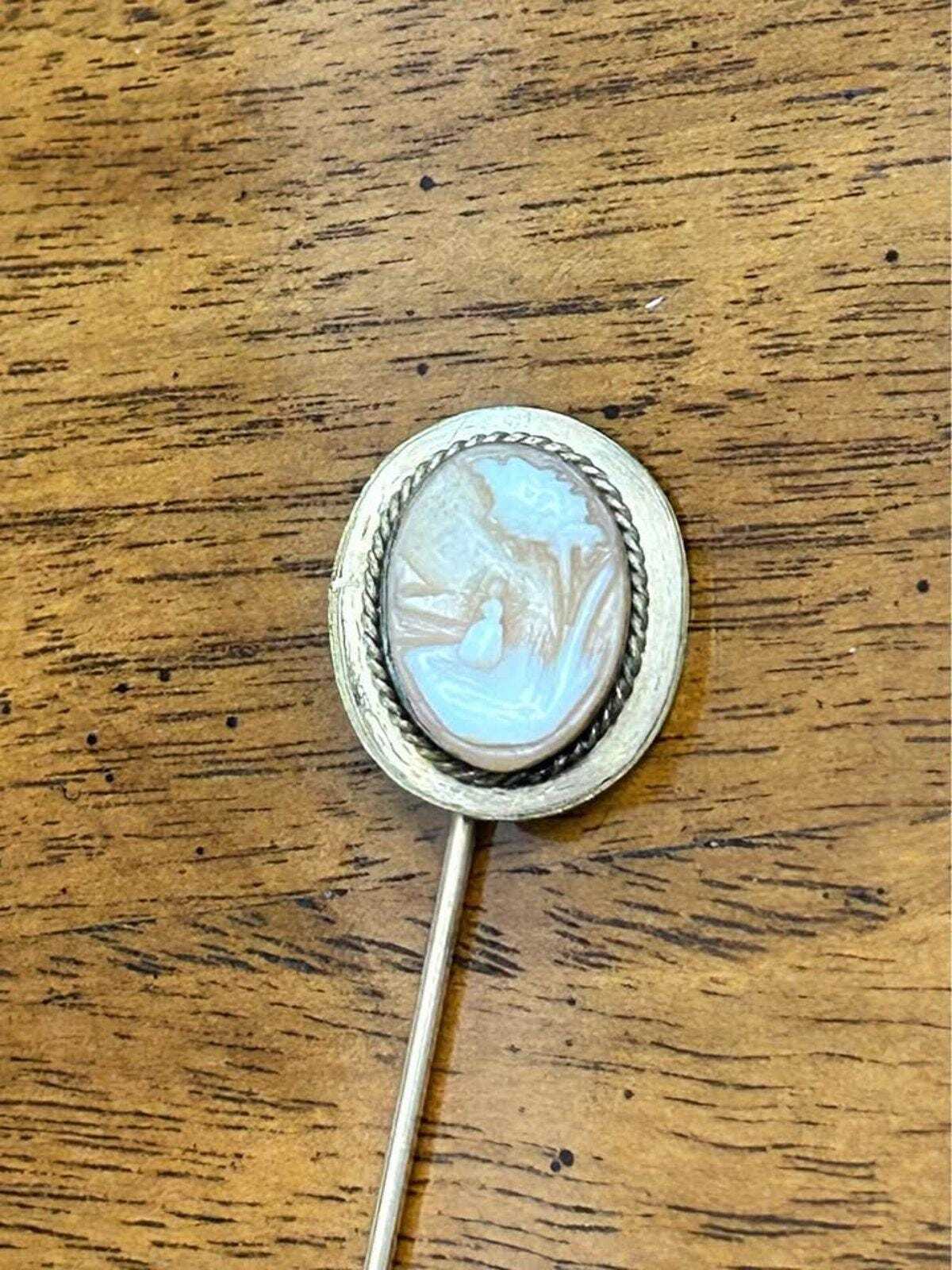 Antique Victorian Rebecca at the Well Scenic Cameo Stick Pin
