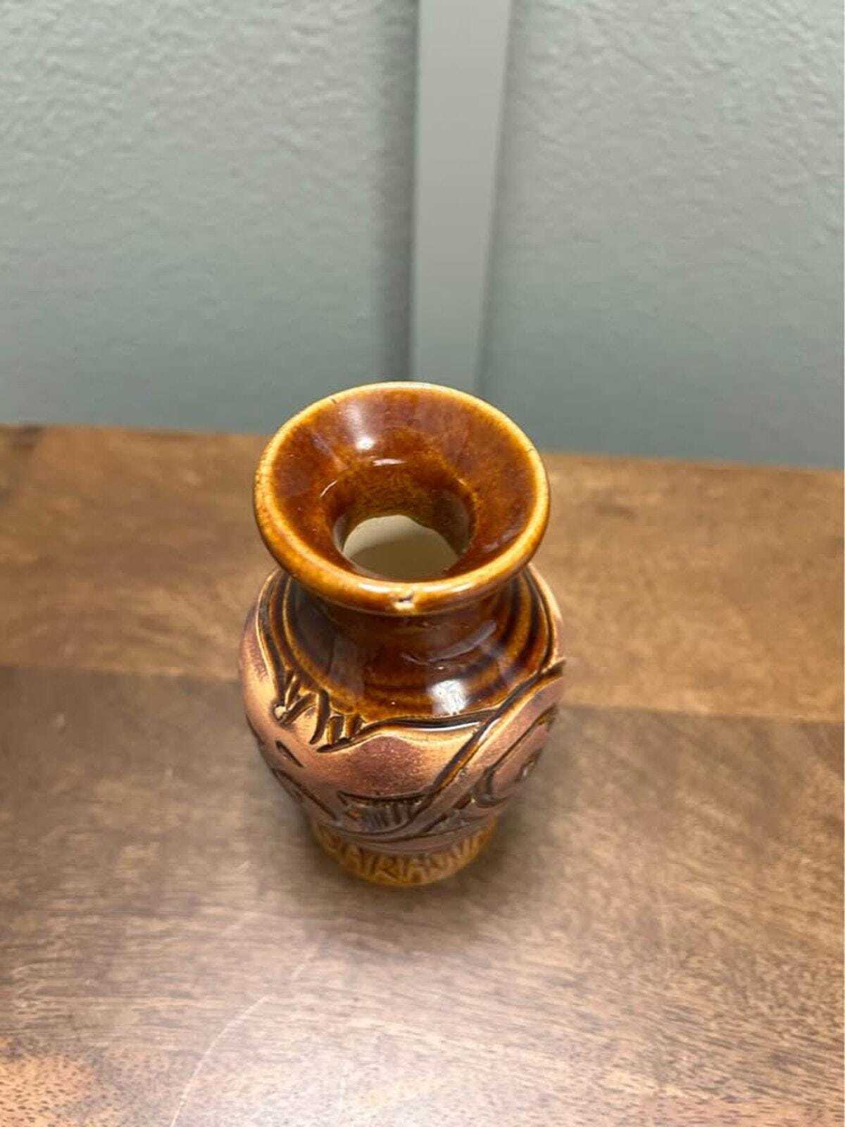 Sarawak Malaysia Tribal Pottery Hand-Carved Miniature Bud Vase