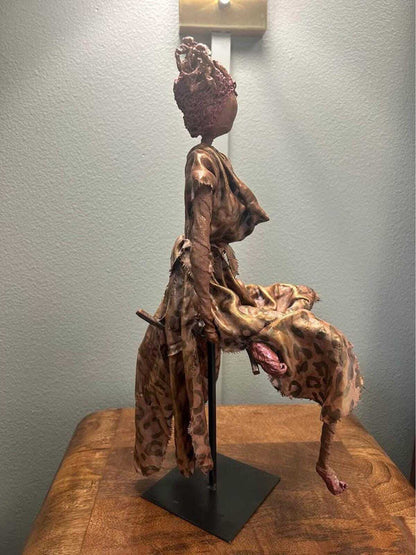 Seated Figure in Leopard Print - 15" Paverpol Textile Sculpture