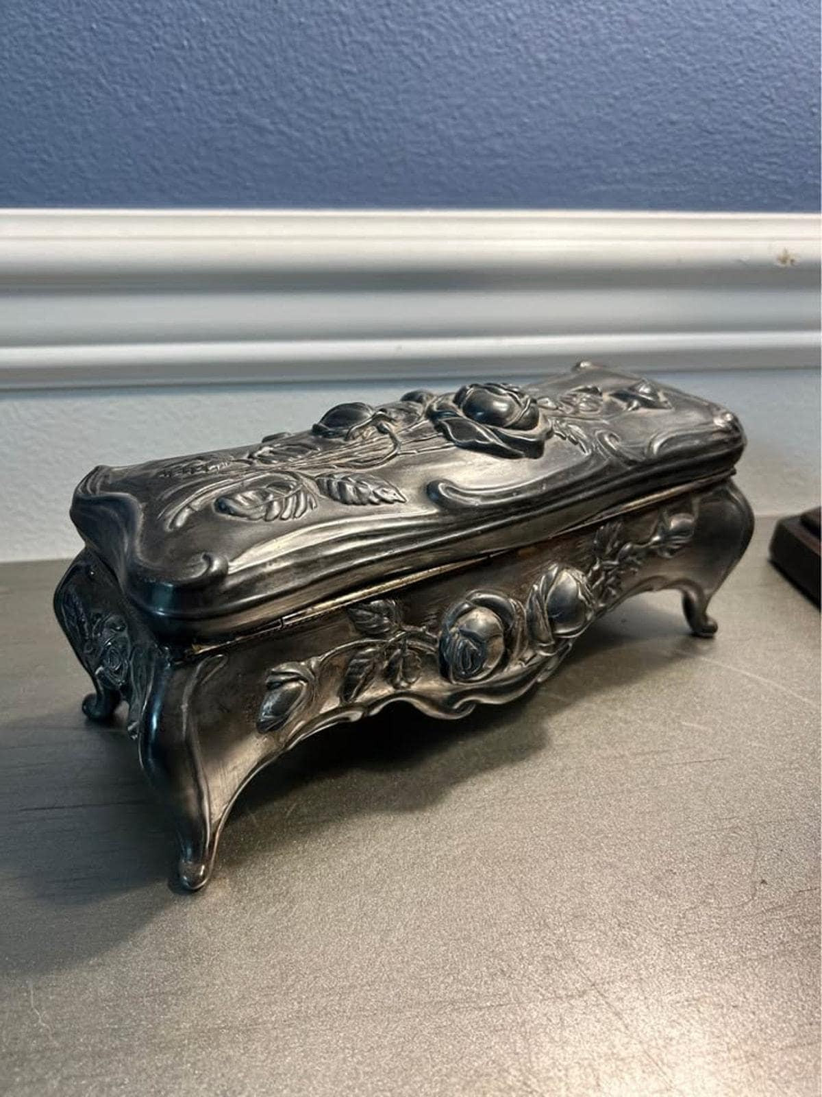 Large Antique Art Nouveau Repoussé Rose Jewelry Box - 1900’s