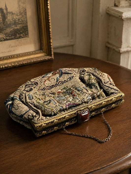 Antique French Chinoiserie Embroidered Art Deco Purse with Clasp
