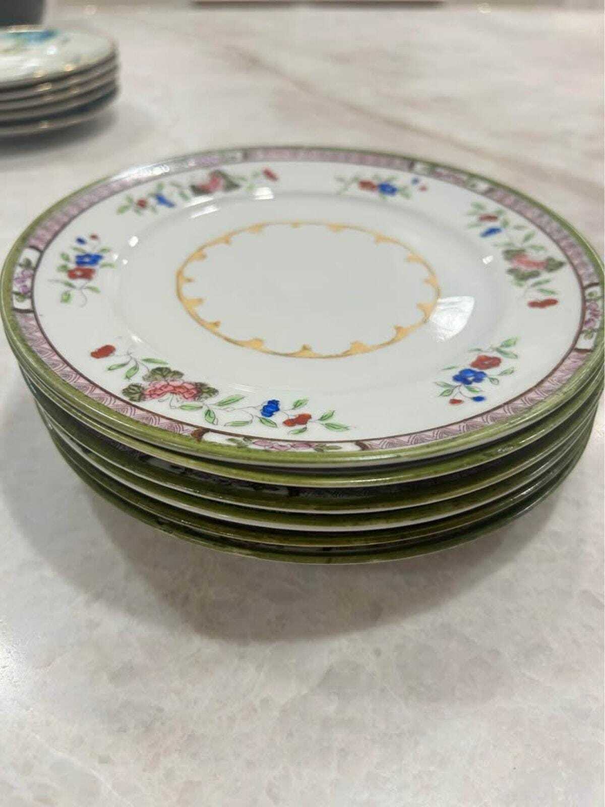 Antique Set of 6 E-OH Nippon Hand Painted Floral Dessert Plates